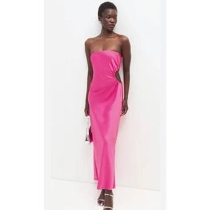 Reformation Nevaeh Pink Slip Dress Small Satin Strapless Cut Out Maxi Dress